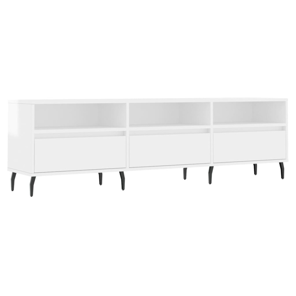 Mueble de TV madera contrachapada blanco brillo 150x30x44,5
