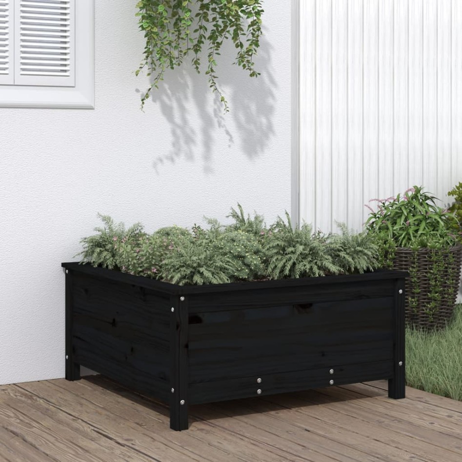 Jardinera madera maciza de pino negro 82,5x82,5x39