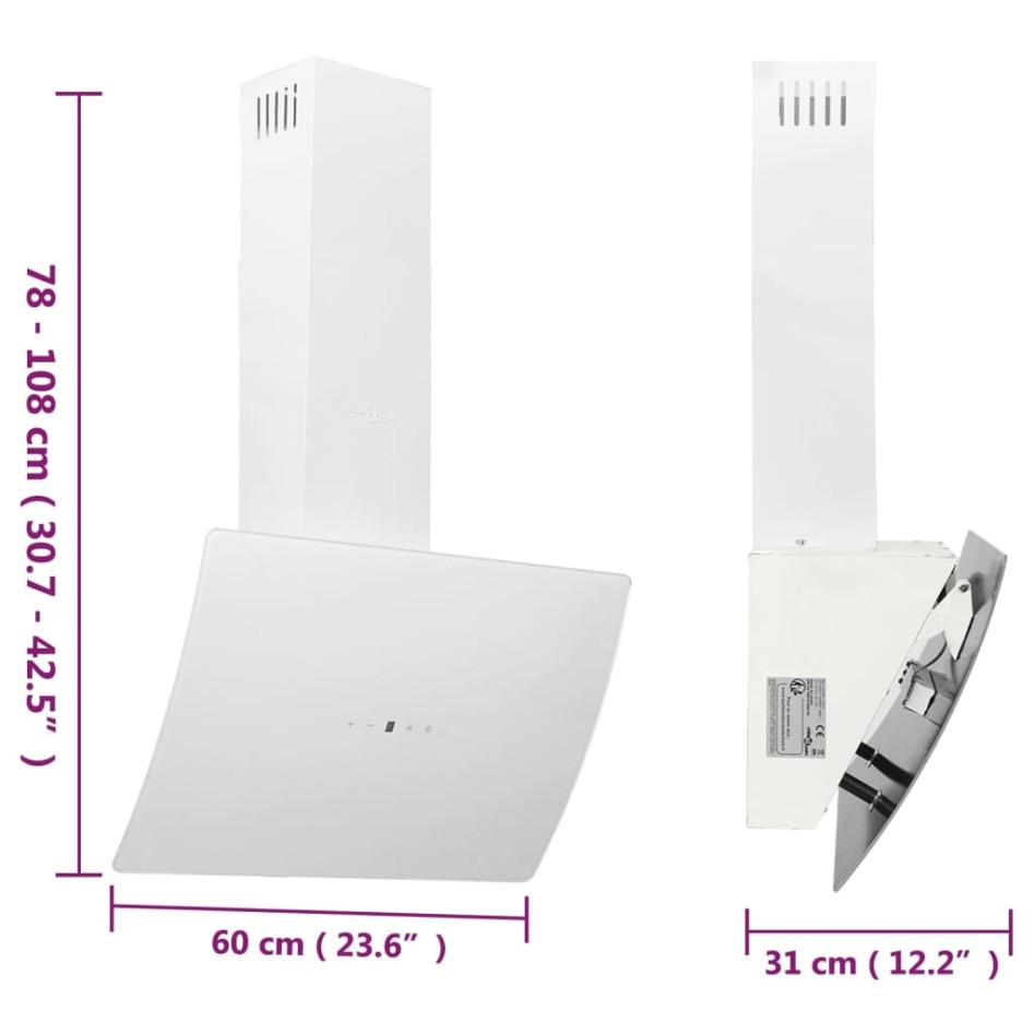 Campana extractora de pared acero vidrio templado blanco 60