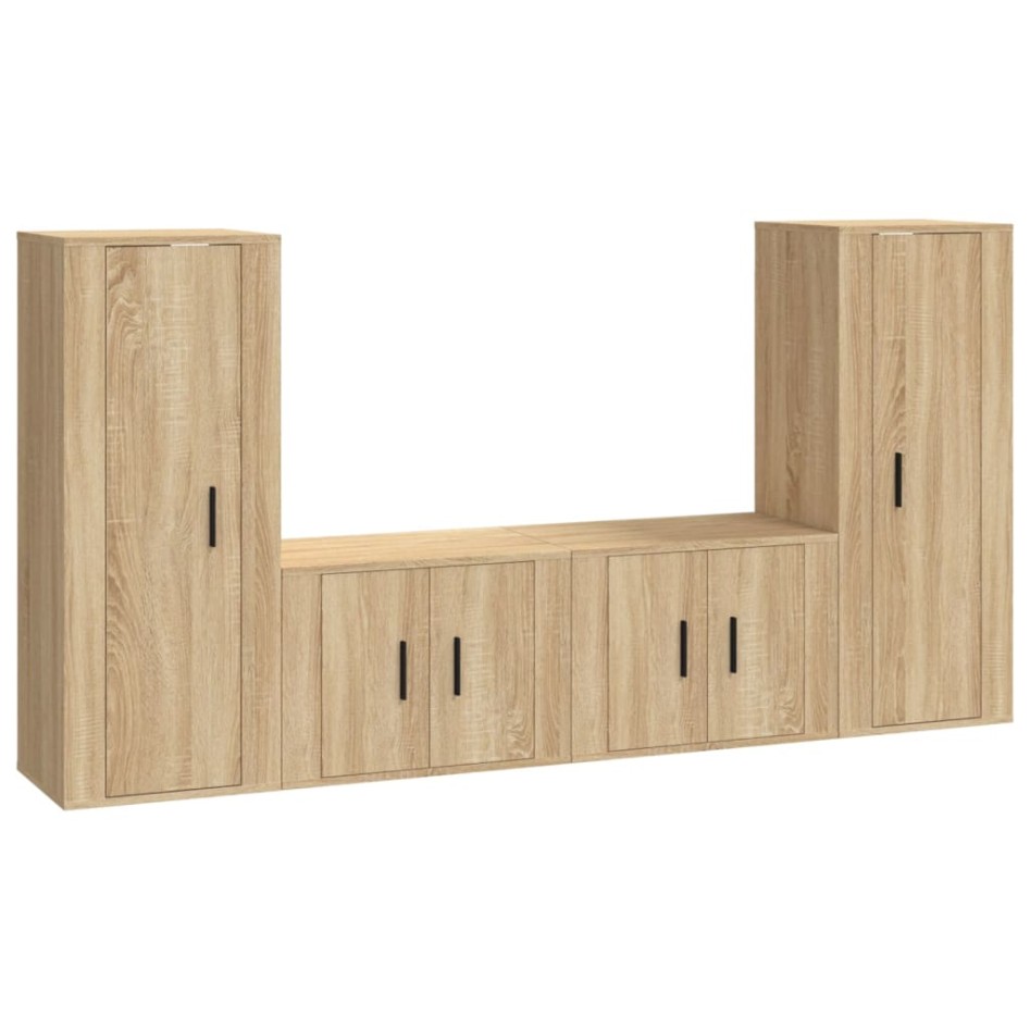 Set de muebles para TV 4 pzas madera contrachapada roble