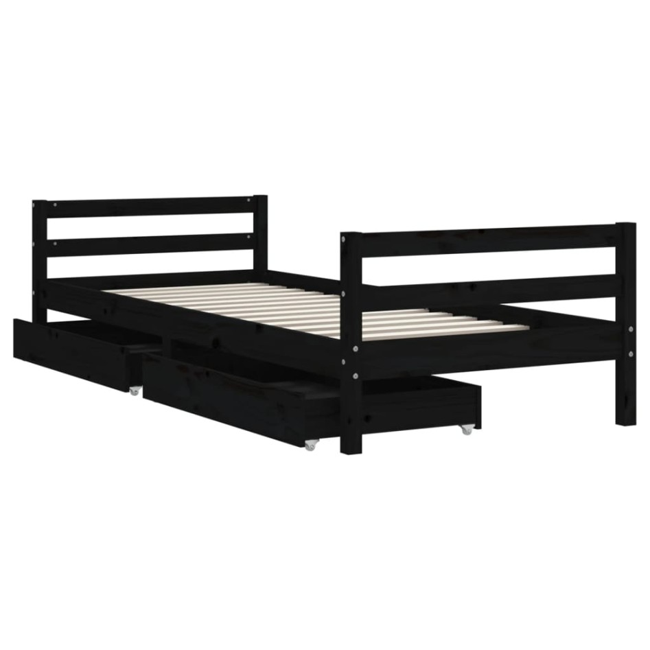 Estructura de cama niños con cajones madera pino negro