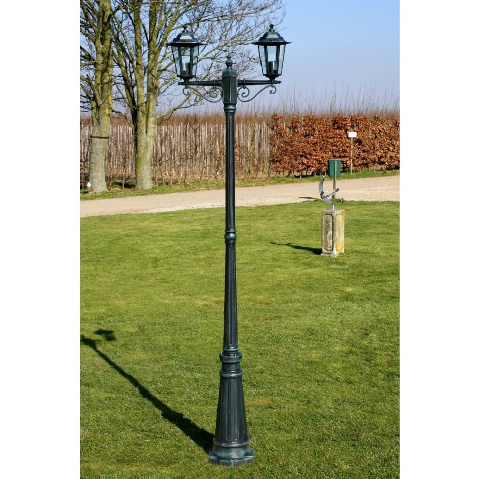 Farola de jardín 2 brazos 215 cm verde oscuro/negro