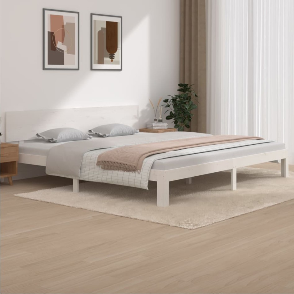 Estructura de cama madera maciza de pino blanco 200x200