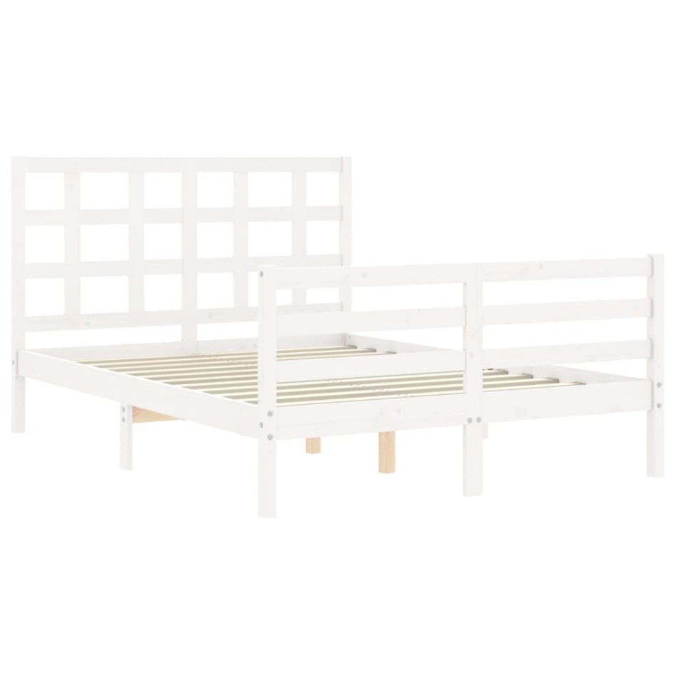 Estructura de cama con cabecero madera maciza blanco 140x200