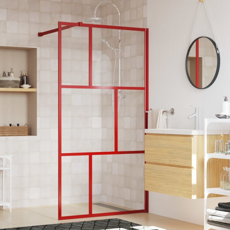 Mampara puerta de ducha vidrio transparente ESG rojo 115x195