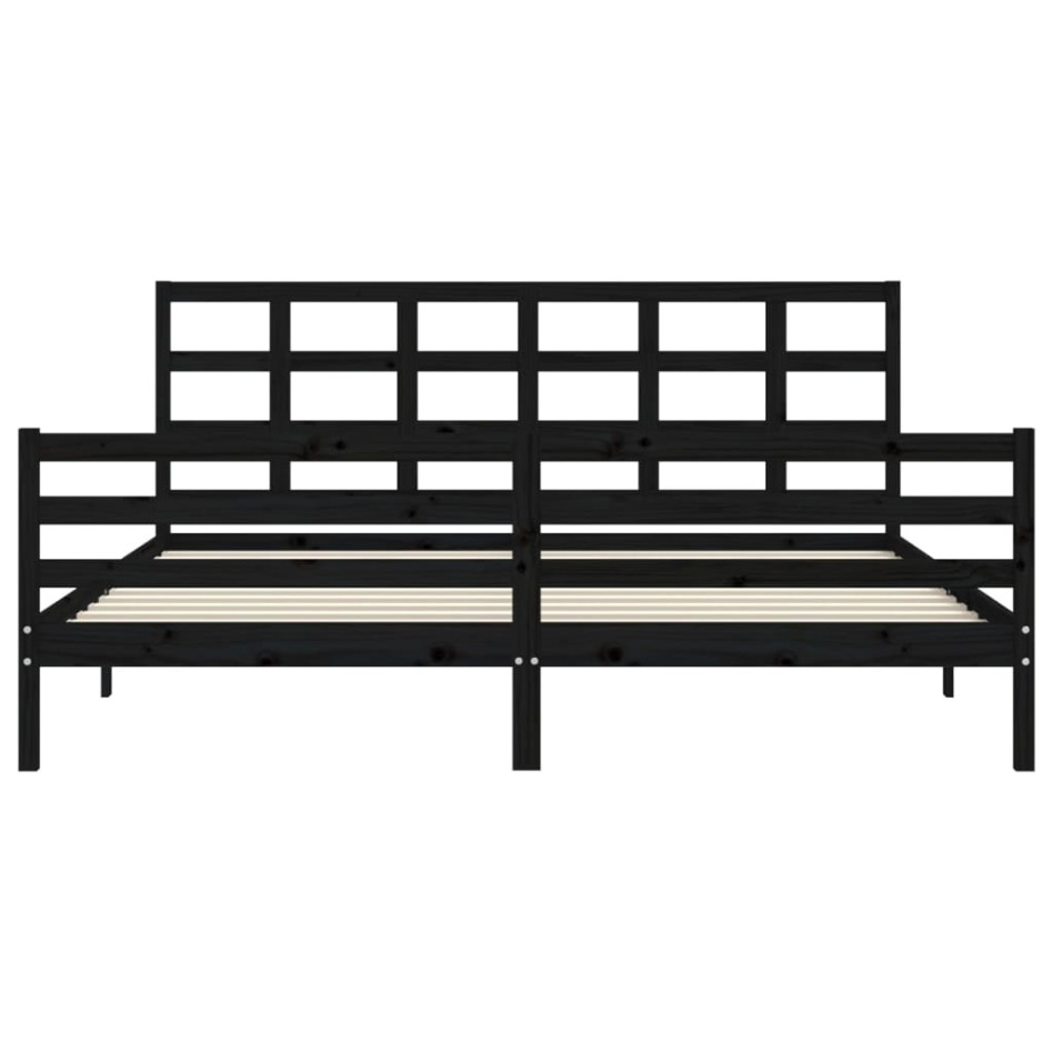 Estructura de cama con cabecero madera maciza negro 200x200