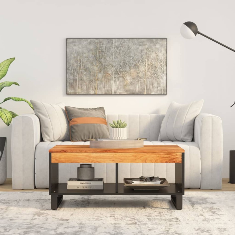 Mesa de centro de madera maciza de acacia 90x50x40