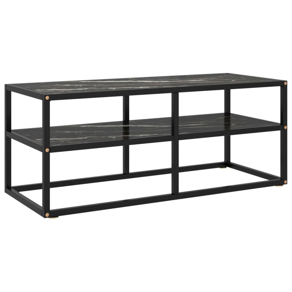 Mueble para TV negro con vidrio de mármol negro 100x40x40