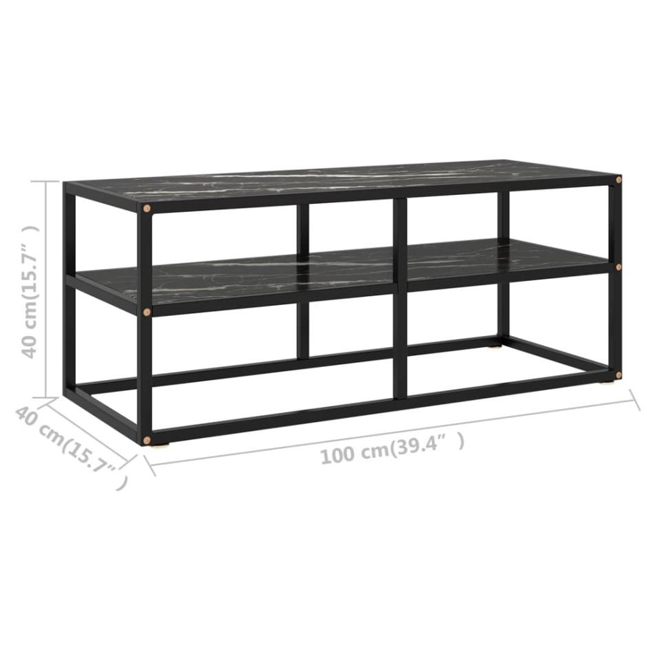 Mueble para TV negro con vidrio de mármol negro 100x40x40