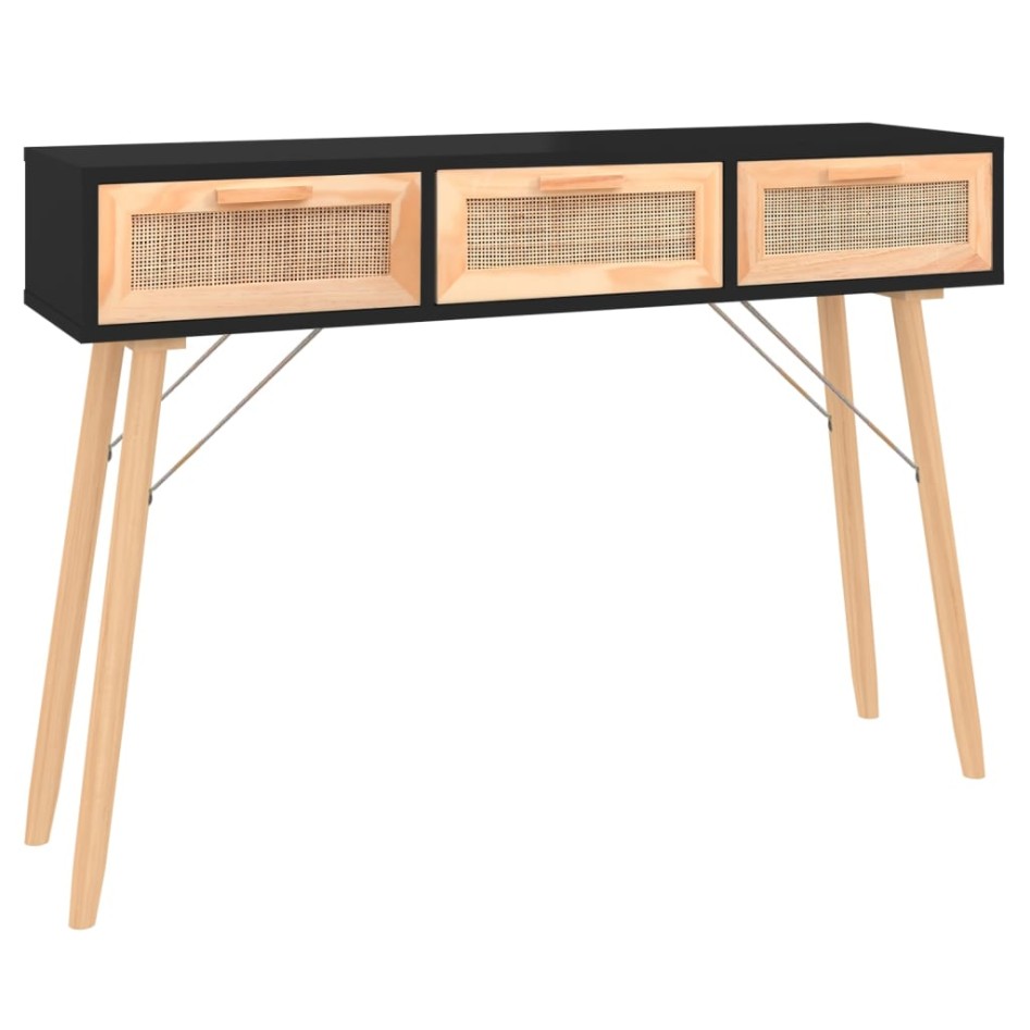 Mesa consola madera pino maciza ratán natural negro