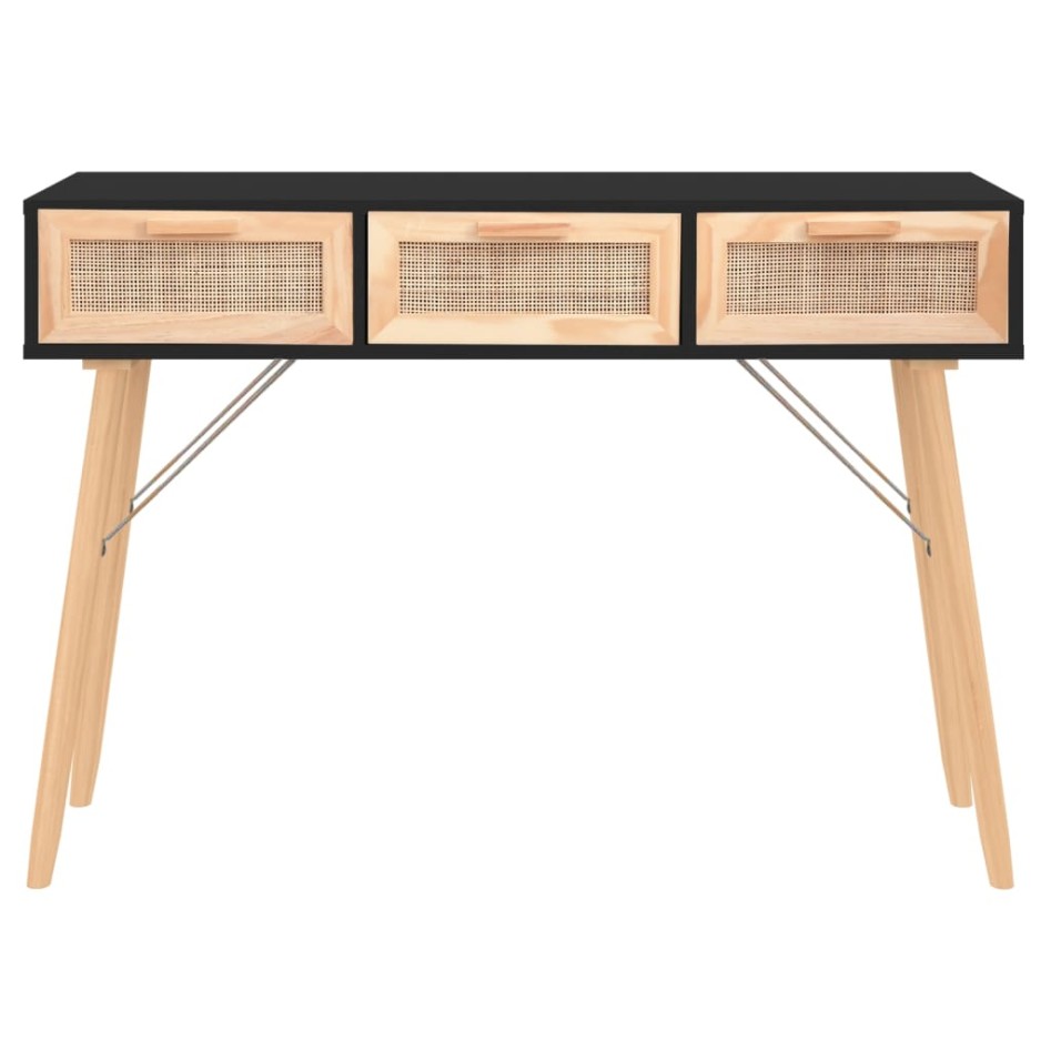 Mesa consola madera pino maciza ratán natural negro