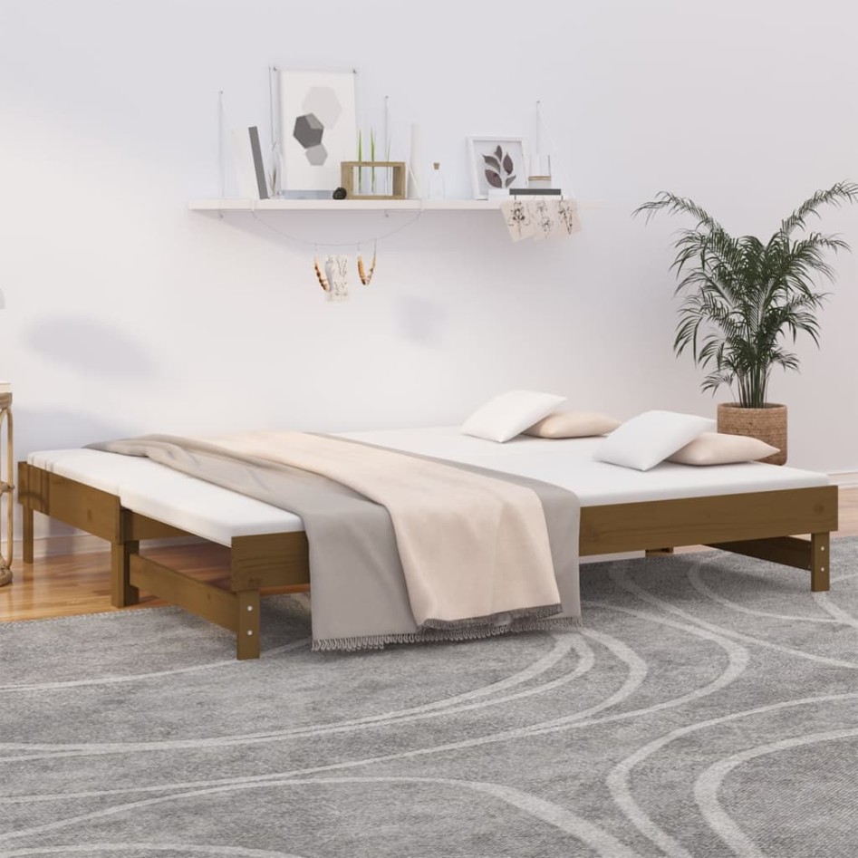 Sofá cama extraíble madera maciza de pino marrón 2x(100x200)