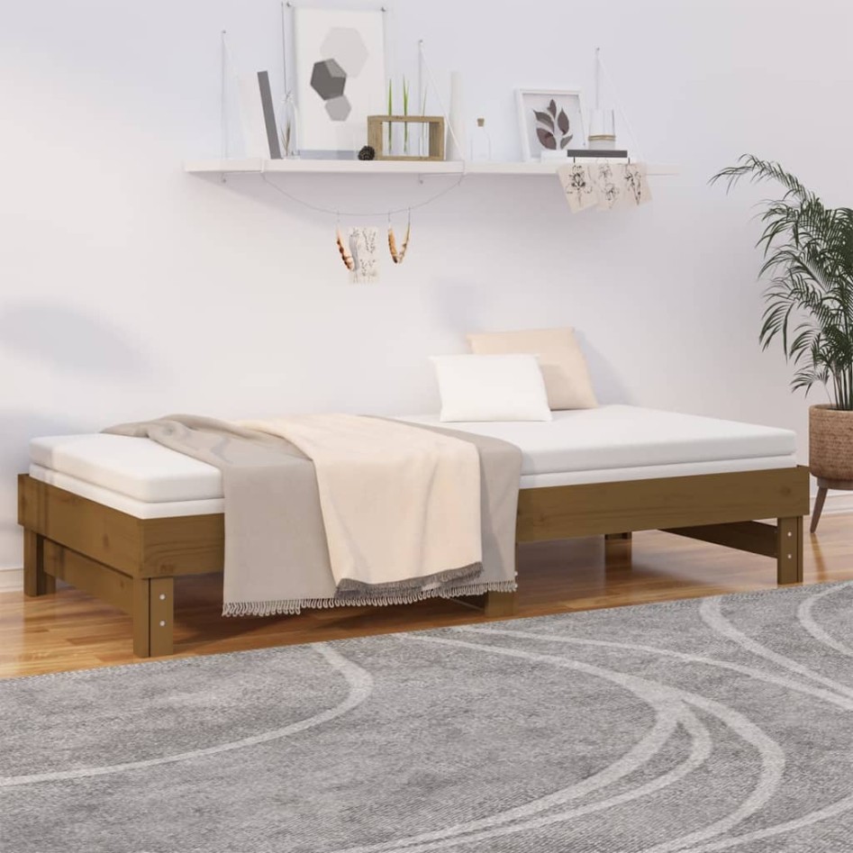 Sofá cama extraíble madera maciza de pino marrón 2x(100x200)