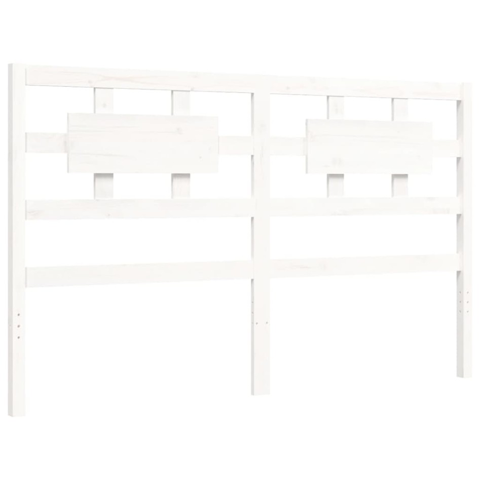 Estructura de cama con cabecero madera maciza blanco 160x200