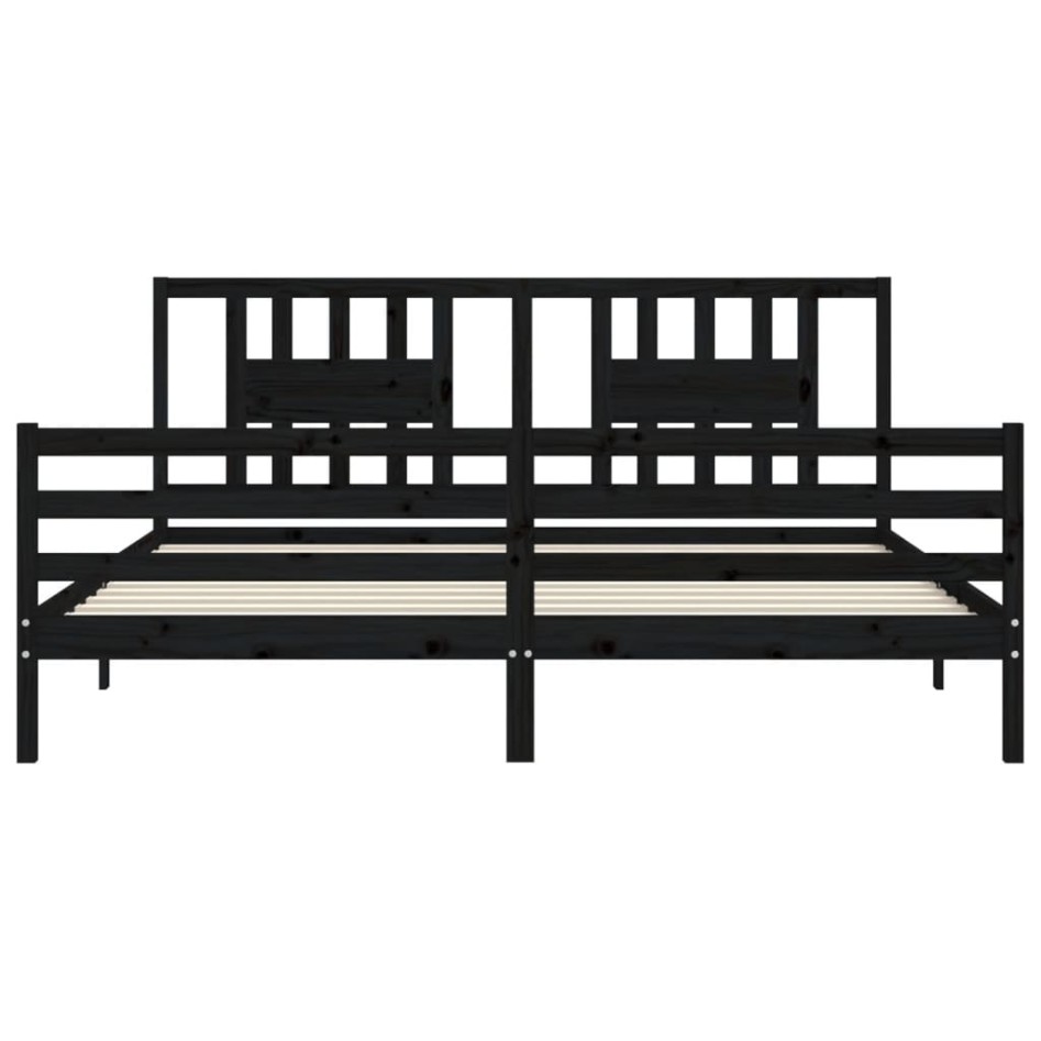Estructura de cama con cabecero madera maciza negro 200x200