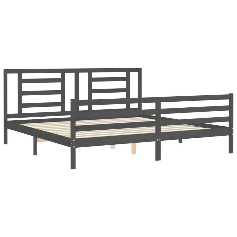Estructura de cama con cabecero madera maciza gris 200x200