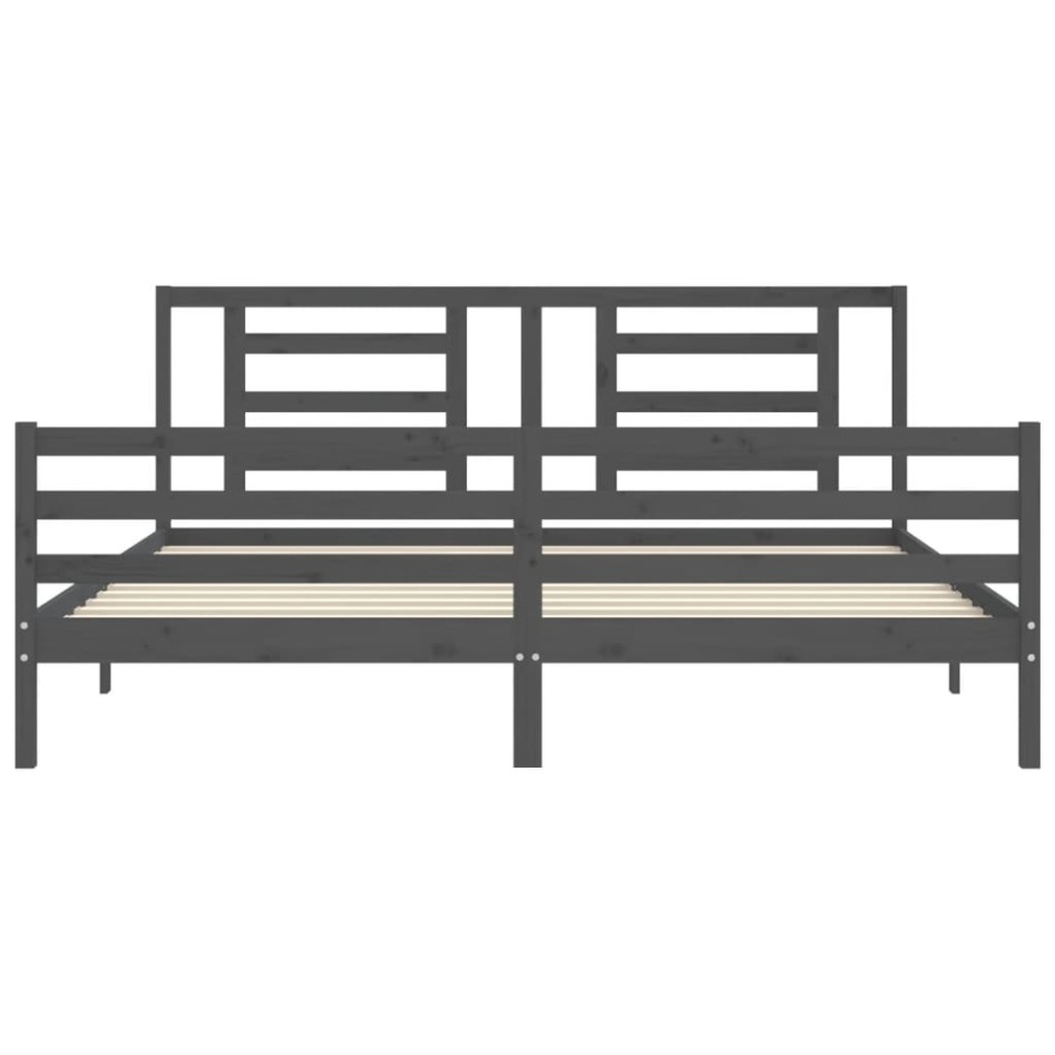 Estructura de cama con cabecero madera maciza gris 200x200