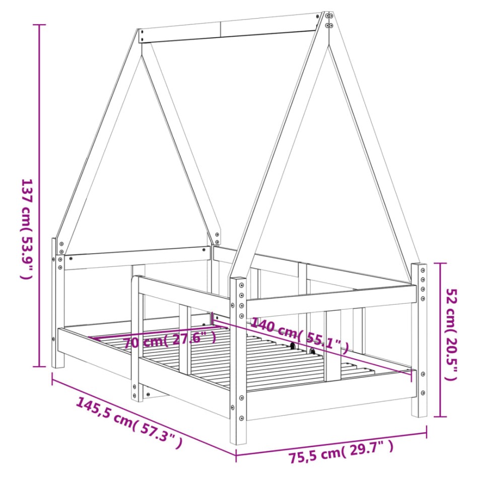 Estructura de cama para niños madera maciza de pino 70x140