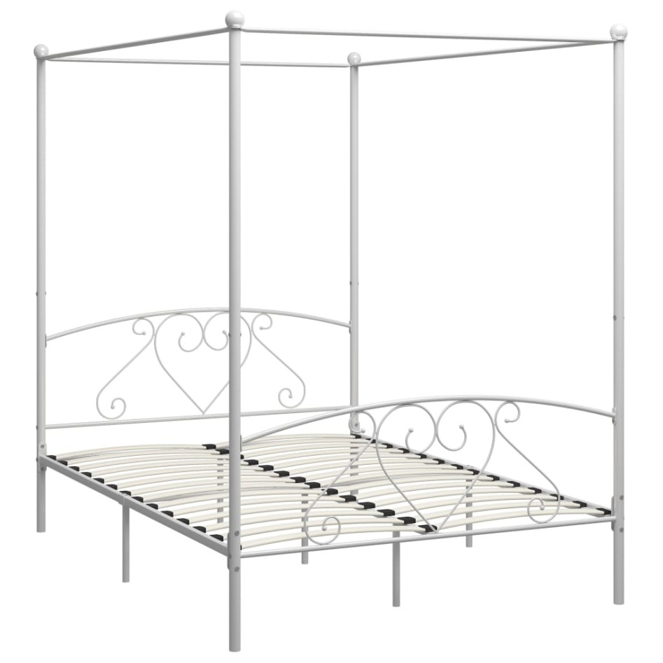 Estructura de cama con dosel metal blanco 160x200
