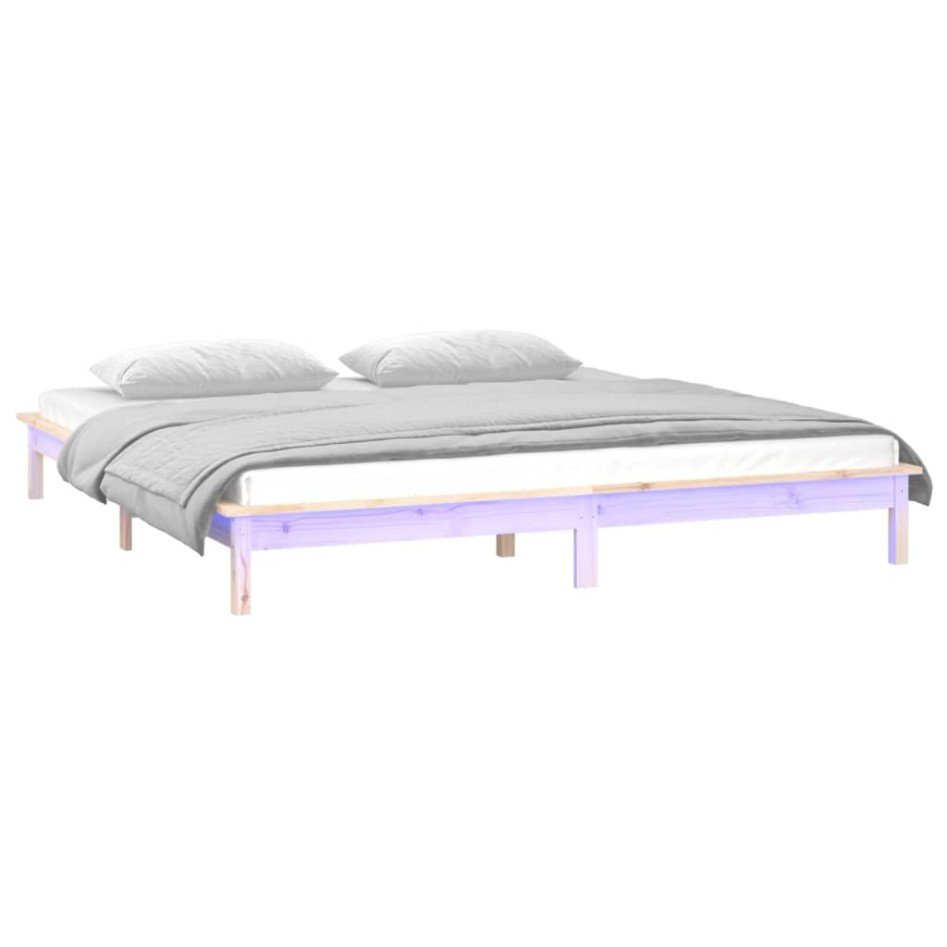 Estructura de cama con LED madera maciza gris 135x190