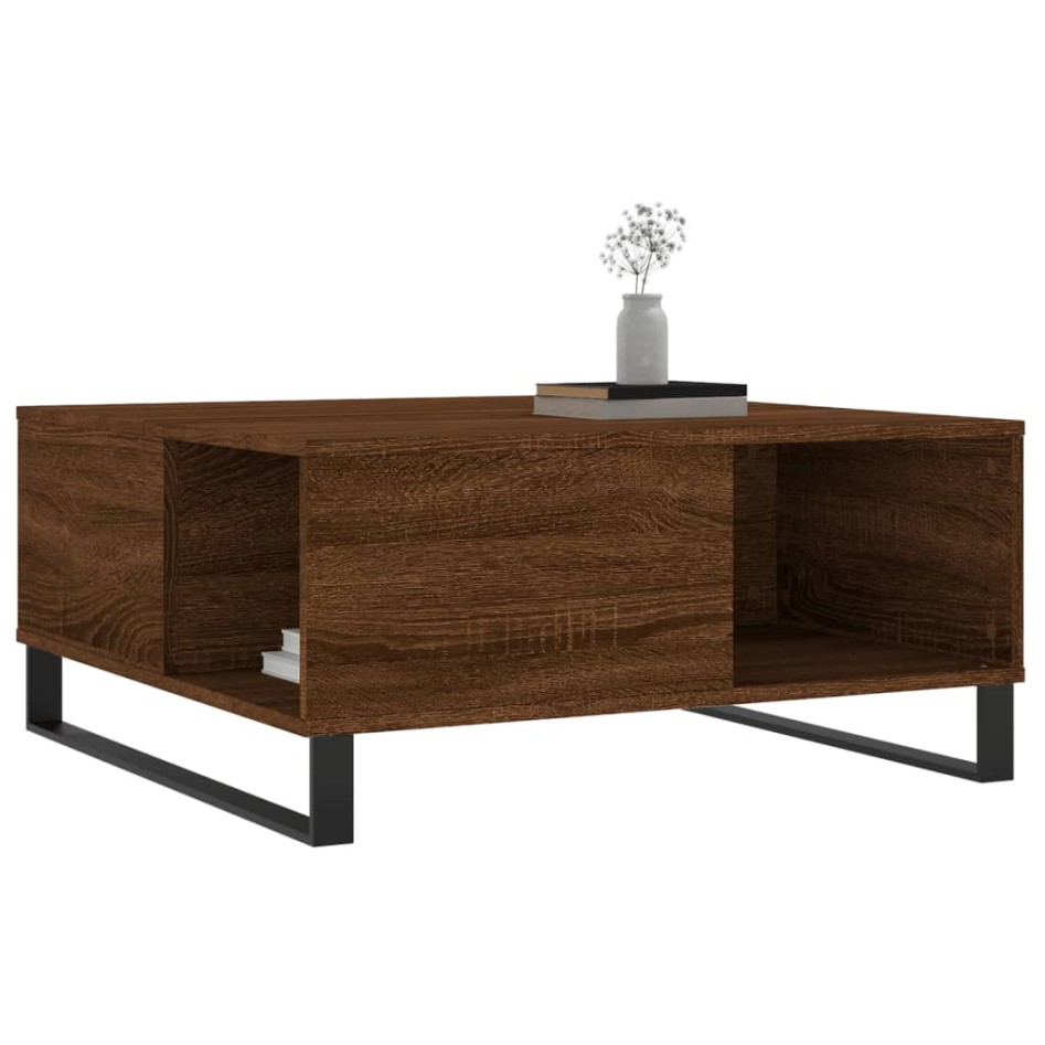 Mesa de centro madera contrachapada roble marrón 80x80x36,5
