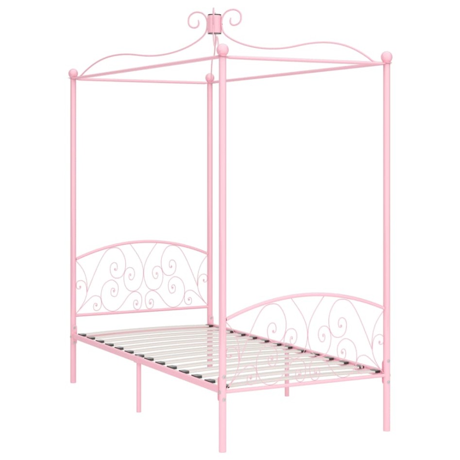 Estructura de cama con dosel metal rosa 100x200