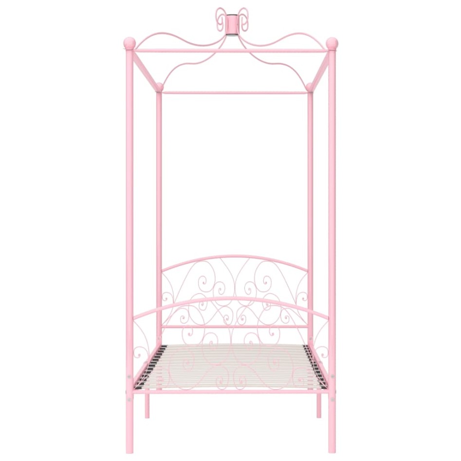 Estructura de cama con dosel metal rosa 100x200