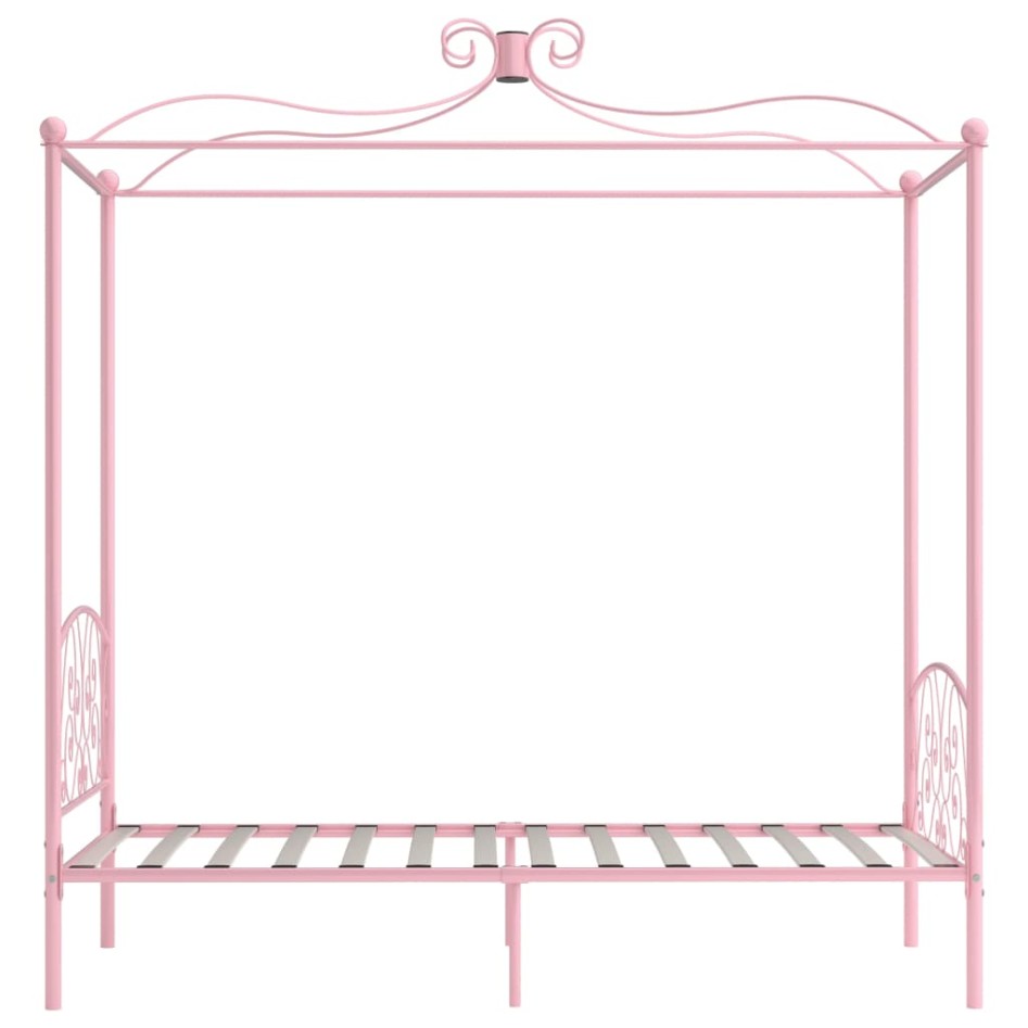 Estructura de cama con dosel metal rosa 100x200