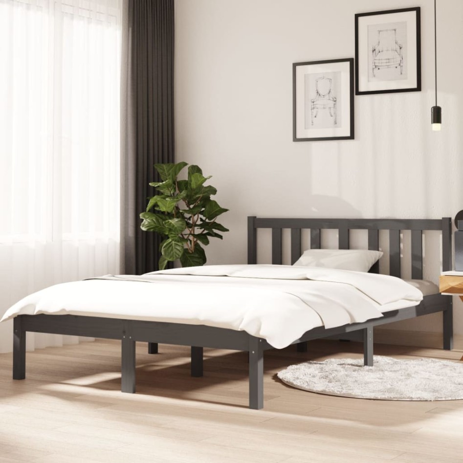 Estructura de cama doble pequeña madera maciza gris 120x190