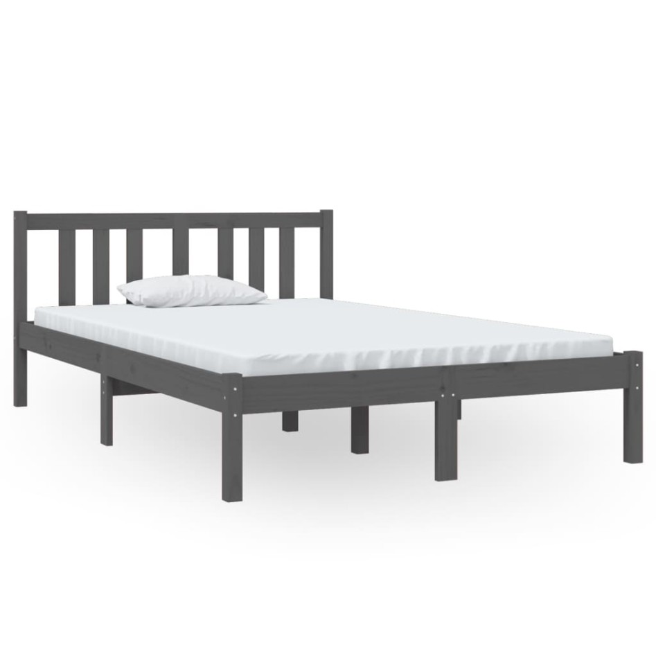 Estructura de cama doble pequeña madera maciza gris 120x190
