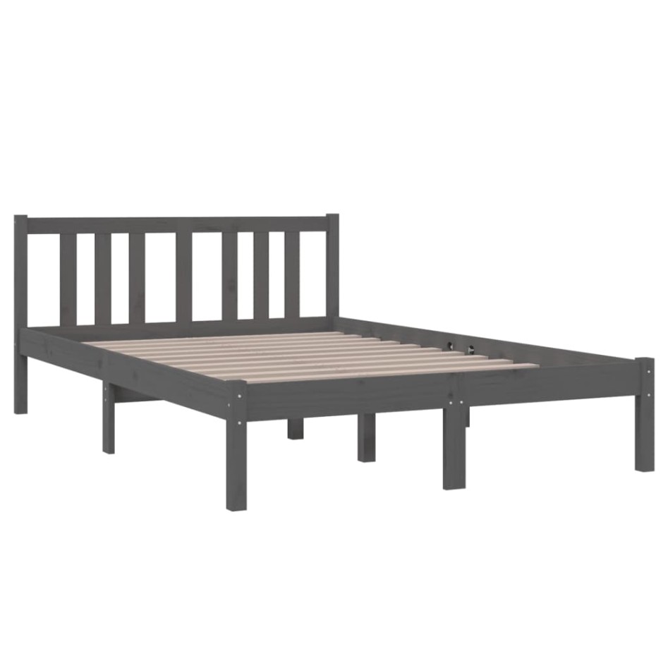 Estructura de cama doble pequeña madera maciza gris 120x190