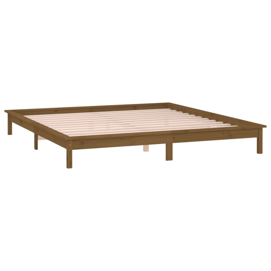 Estructura de cama con LED madera maciza marrón miel 160x200