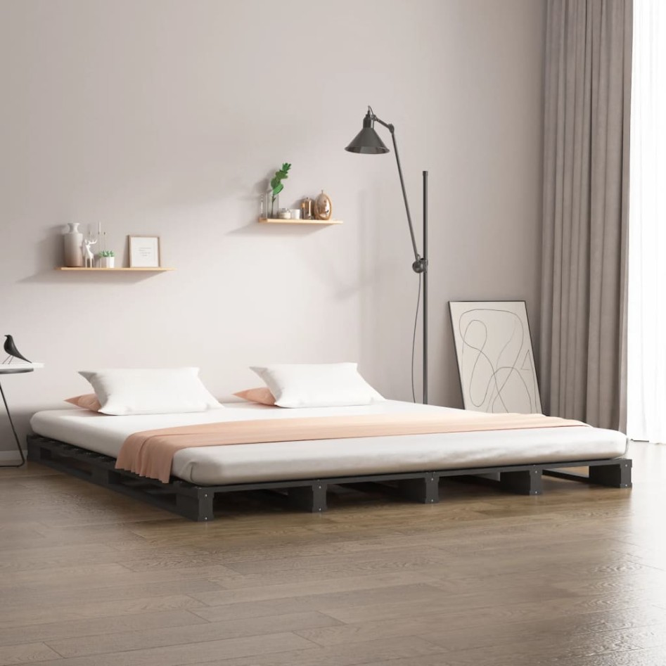 Cama de palets madera maciza pino gris 120x190