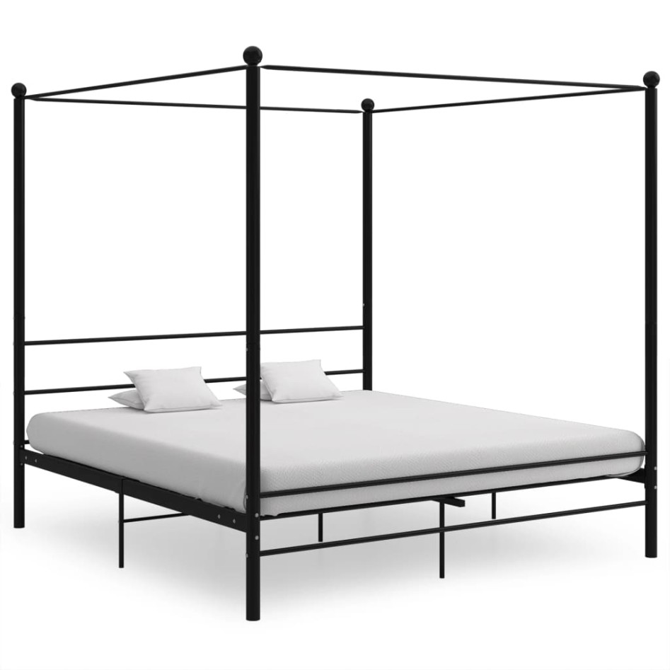 Estructura de cama con dosel metal negro 200x200