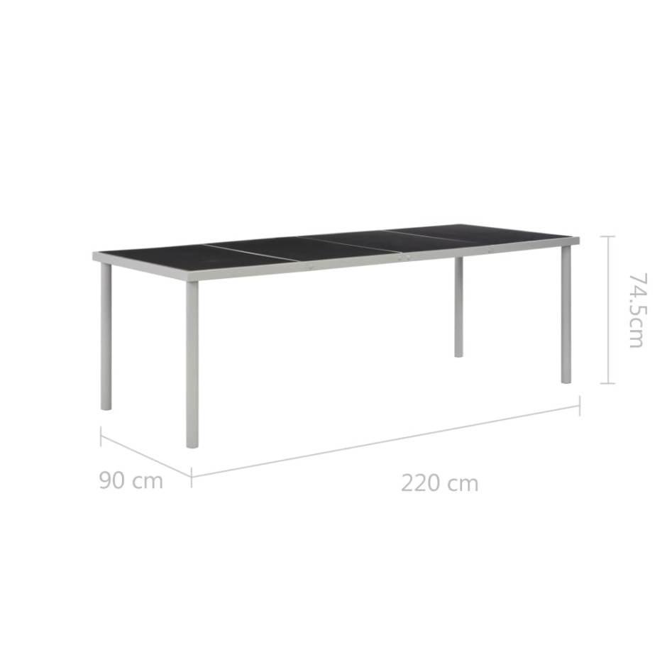 Mesa de jardín de jardín de acero negra 220x90x74,5