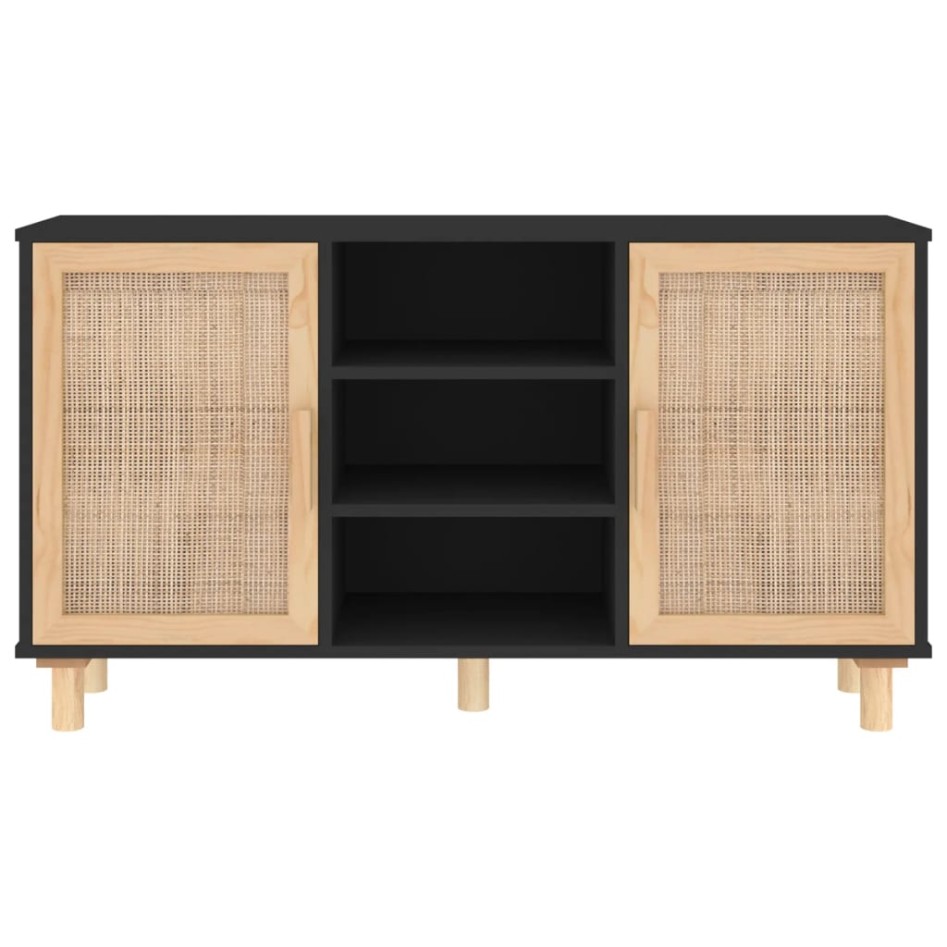 Aparador negro madera pino maciza y ratán natural 105x30x60