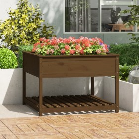 Jardinera y estante madera maciza pino marrón 111,5x111,5x81