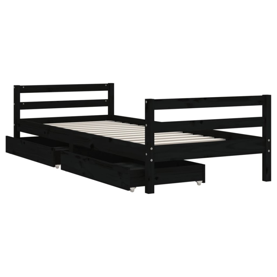 Estructura cama infantil y cajones madera pino negro 90x190