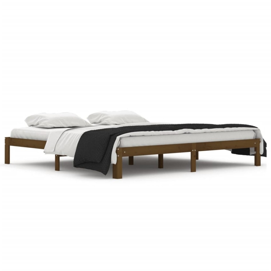 Estructura de cama madera maciza de pino marrón miel 200x200