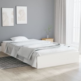 Estructura de cama madera maciza blanca 90x200