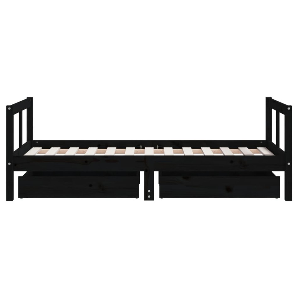 Estructura cama infantil y cajones madera pino negro 80x160