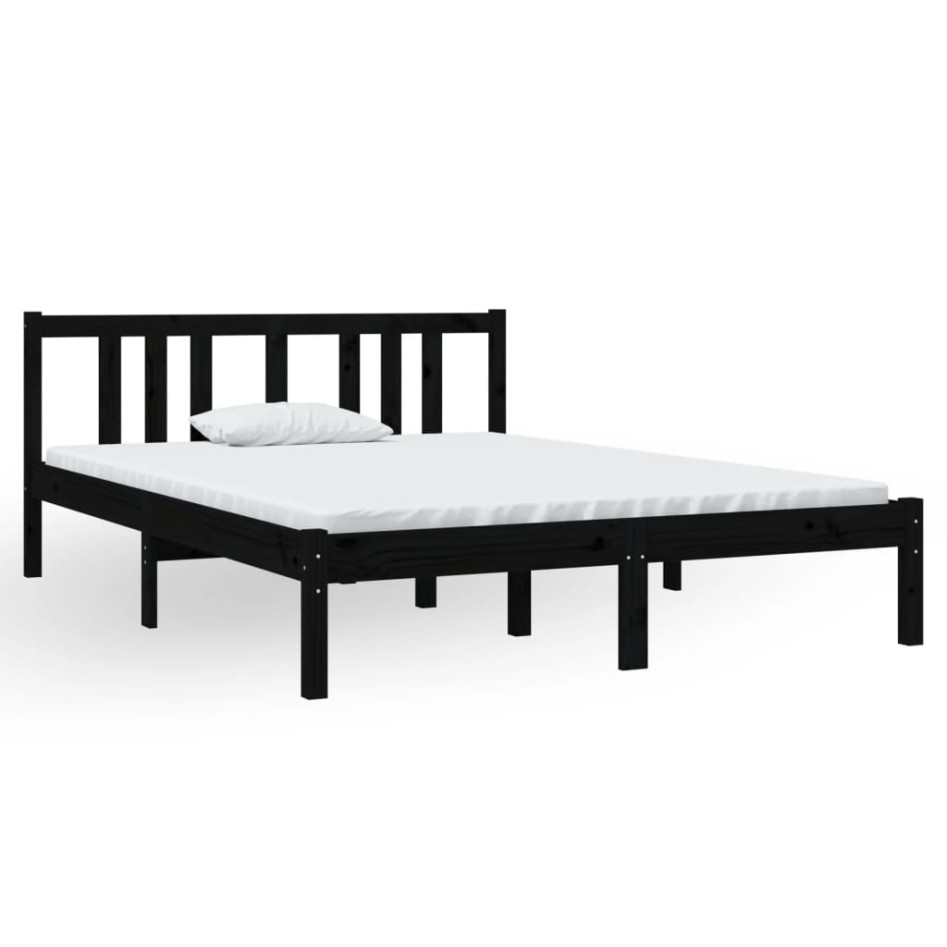 Estructura de cama doble madera maciza negra 135x190