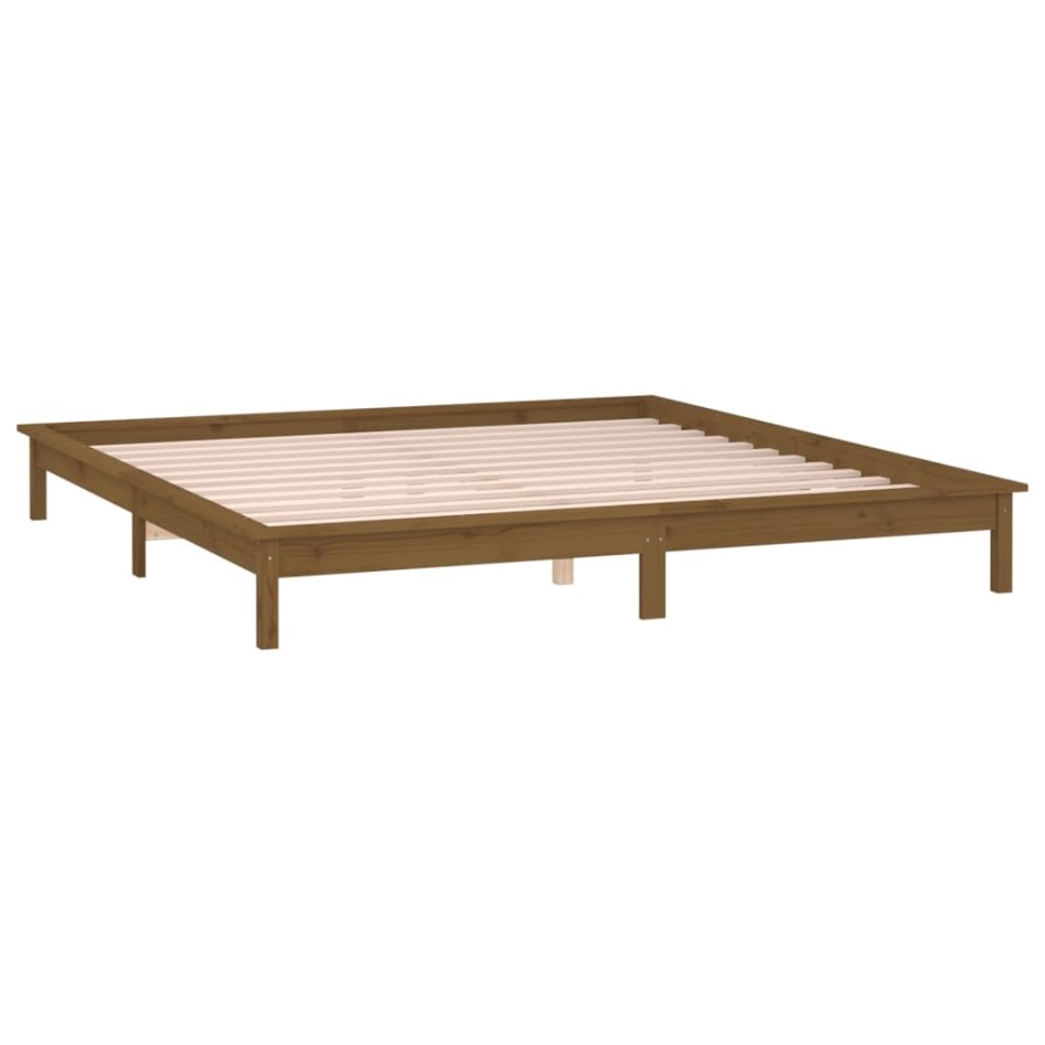 Estructura de cama con LED madera maciza marrón miel 120x200