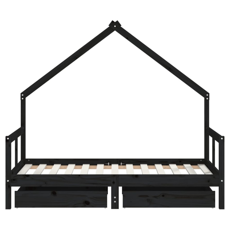 Estructura cama infantil y cajones madera pino negro 80x160