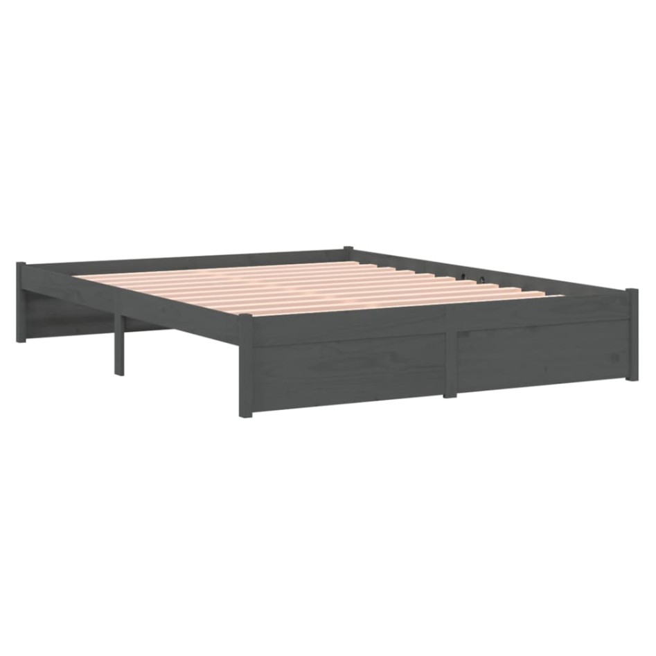 Estructura de cama madera maciza gris doble 135x190