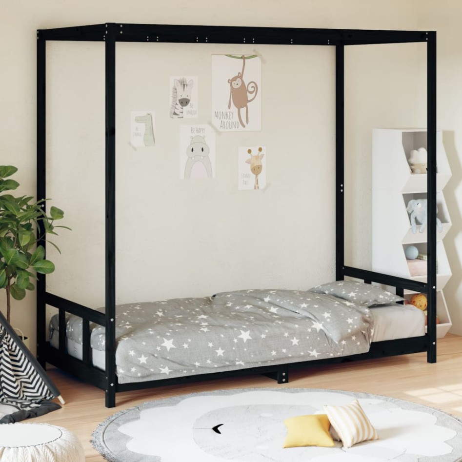 Estructura de cama para niños madera de pino negro 90x190