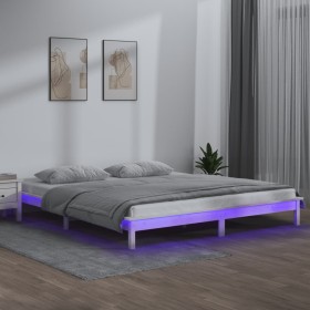 Estructura de cama con LEDs madera maciza blanca 150x200