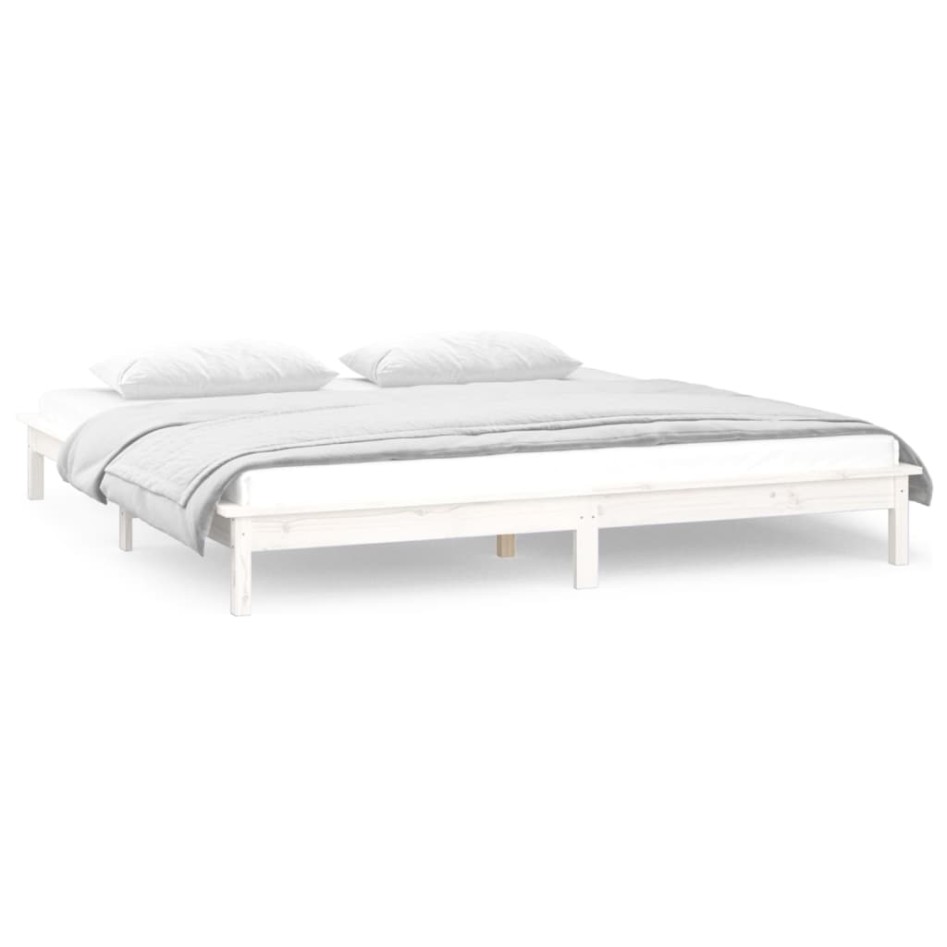 Estructura de cama con LEDs madera maciza blanca 150x200