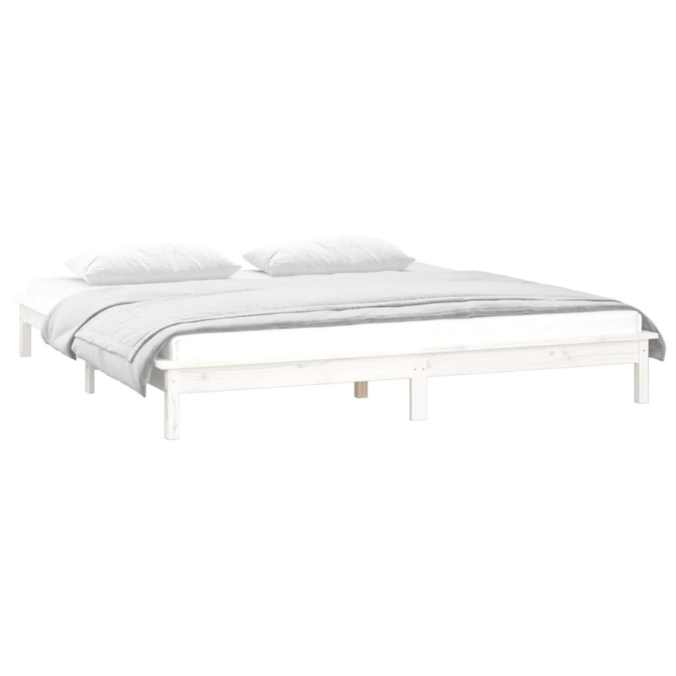 Estructura de cama con LEDs madera maciza blanca 150x200