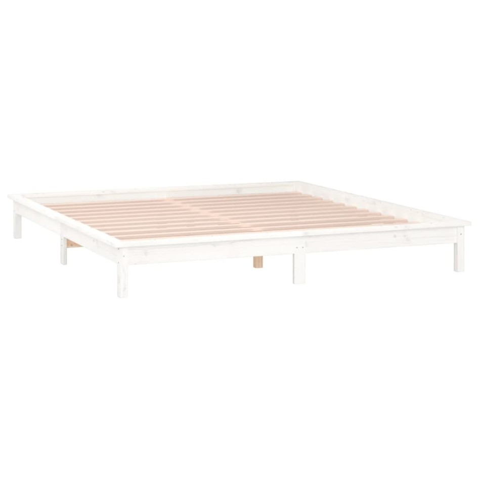 Estructura de cama con LEDs madera maciza blanca 150x200
